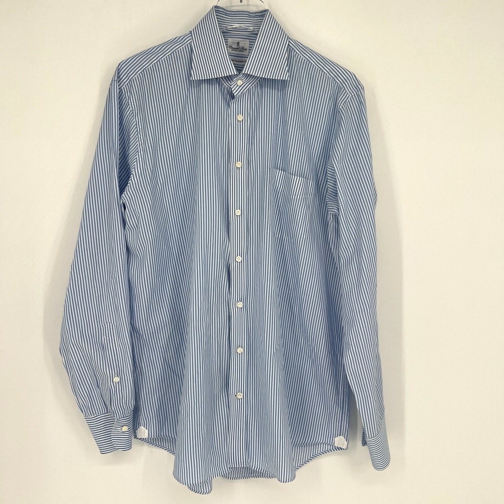 Emanuel Berg Shirt Mens 42 / 16.5 Blue Striped Preppy‎ Career Classic Suiting